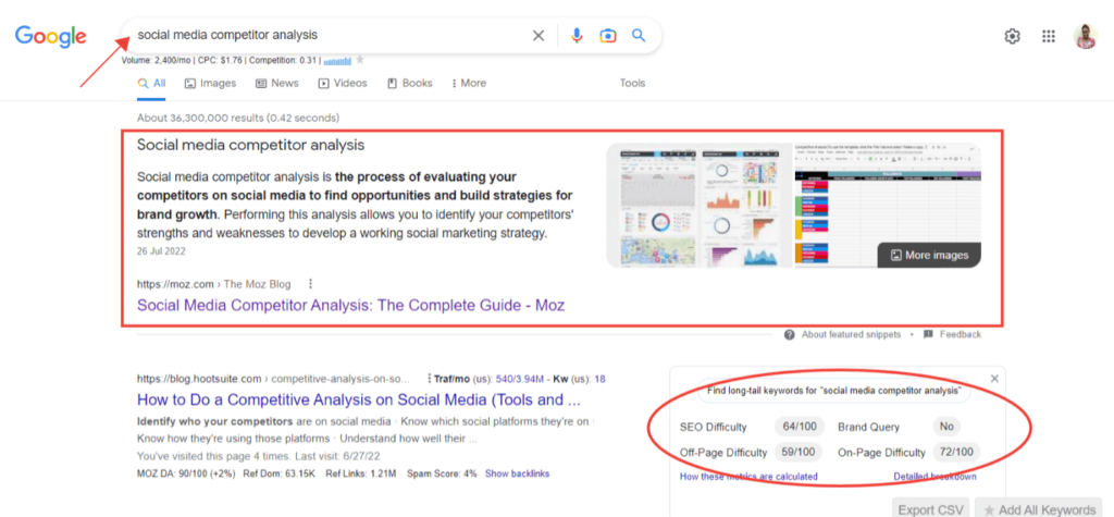 Screenshot of a post as the featured snippet to explain what SEO is.