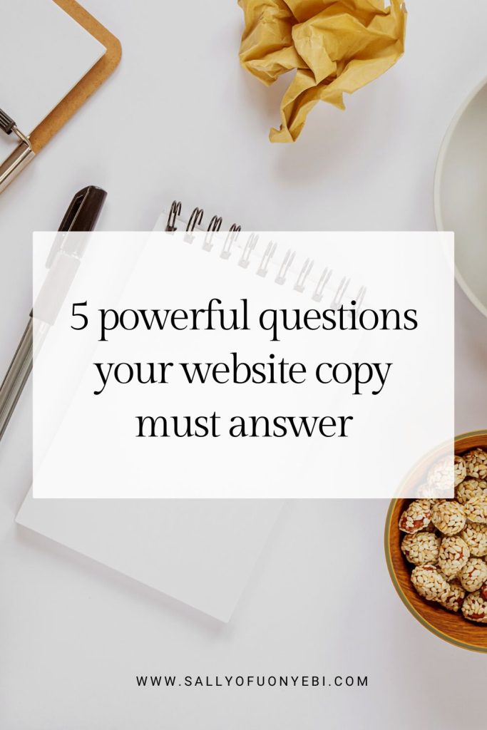 5 Powerful Questions Your Website Copy Must Answer | Pin image