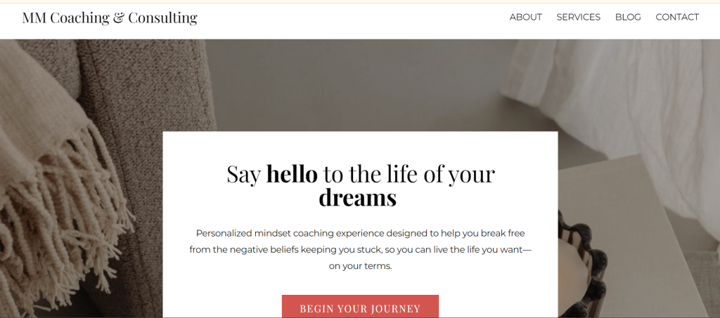 Screenshot of MM Coaching & Consulting, a life coach website.