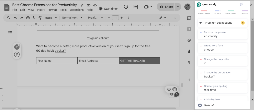 Screenshot for Grammarly, one of the 10 Best Chrome Extensions for Productivity