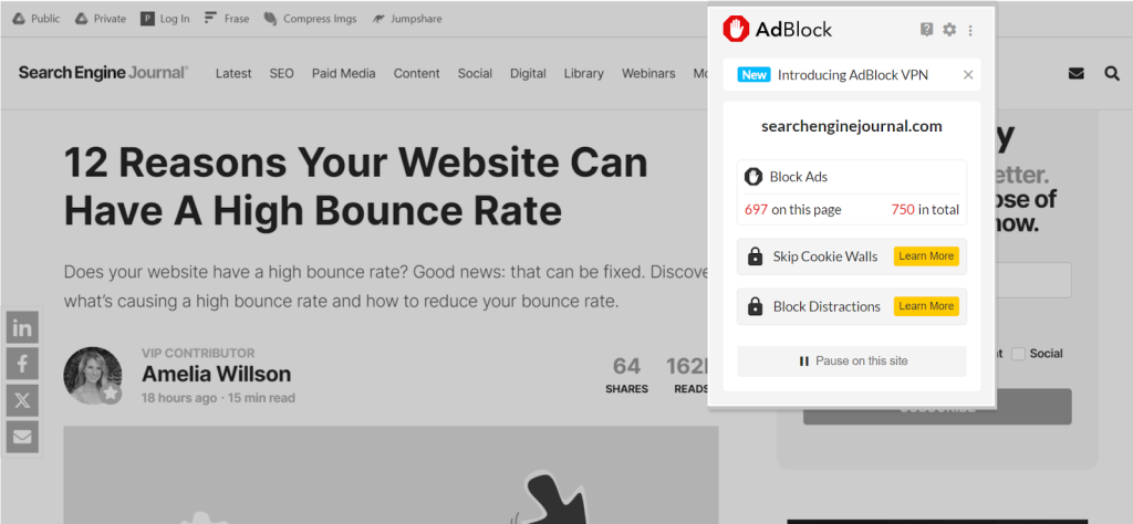 Screenshot for Adblock, one of the 10 Best Chrome Extensions for Productivity.