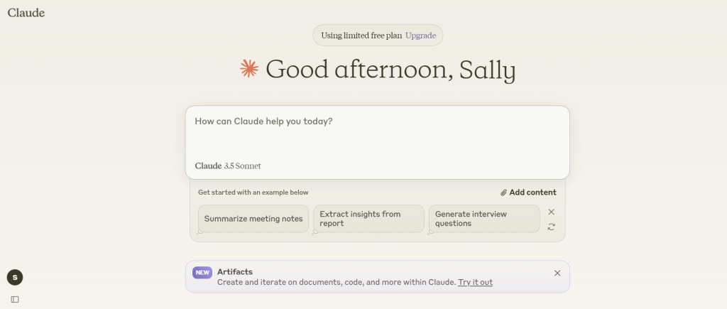 Screenshot of Claude AI, one of the Cheap SEO Tools for Small Businesses