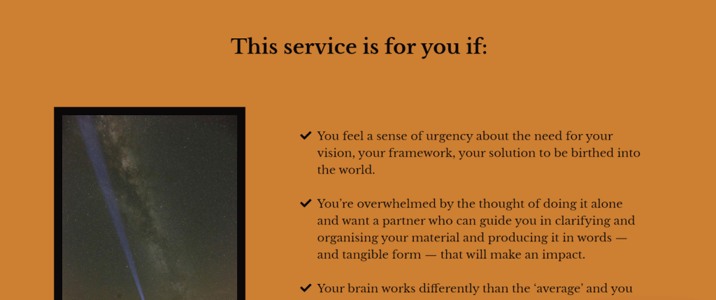 Service page copywriting "why choose me" screenshot