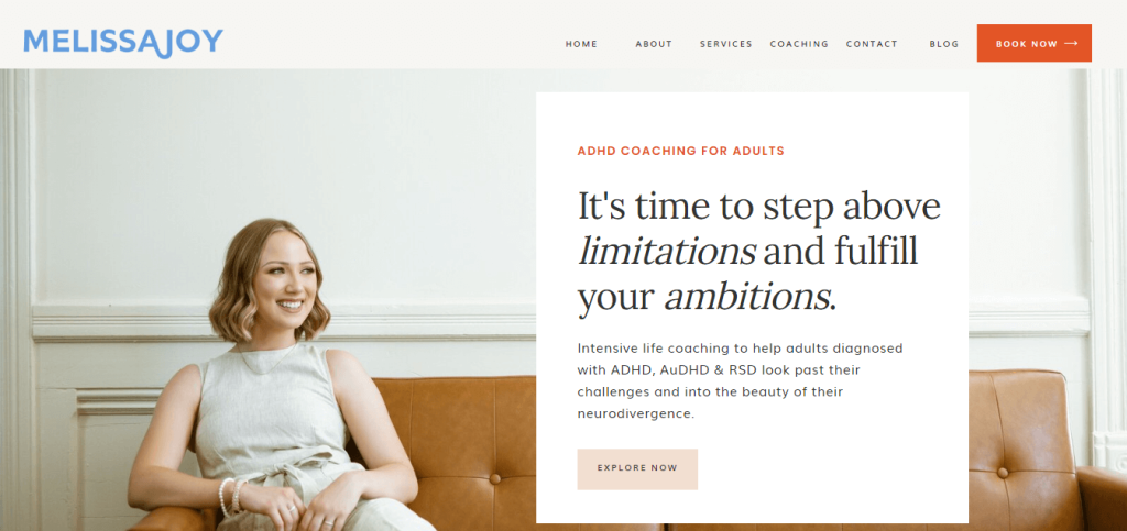 Screenshot of Melissa Joy Coaching, life coach website.