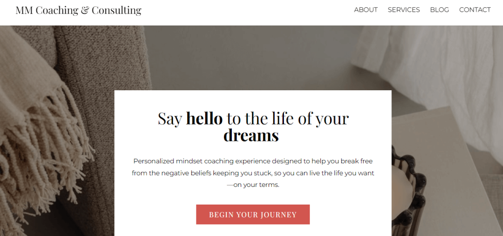 Screenshot of MM Coaching & Consulting, a life coach website.