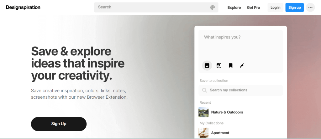 Screenshot for Designspiration as one of the best alternatives to Pinterest for creatives