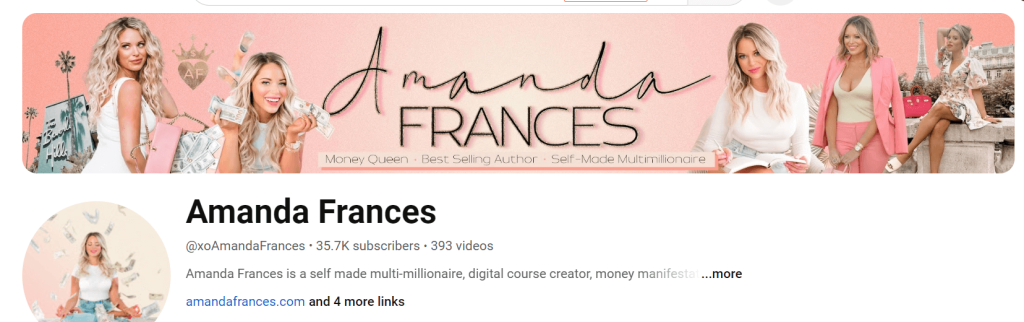 Screenshot of Amanda Frances's YouTube channel, a vlog vs. a blog